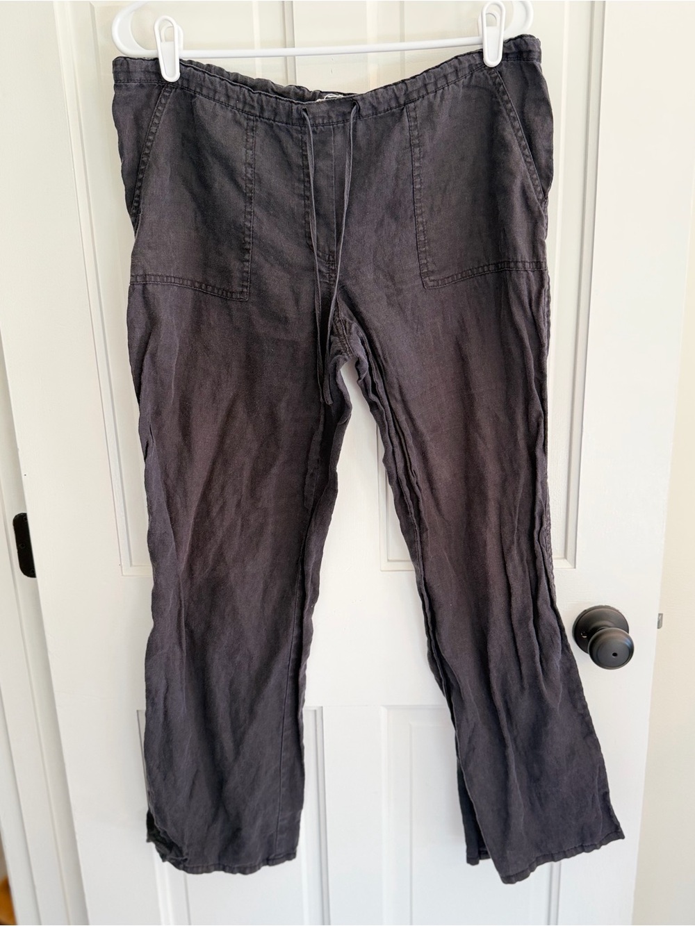 London Jean 100% Linen Drawstring Wide Leg Pants Black Medium Coastal Boho